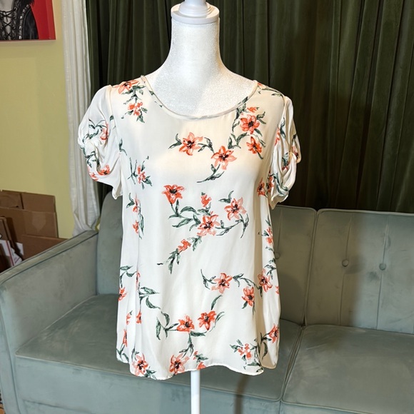 Joie Floral Puff Sleeve Silk Blouse - Picture 1 of 5